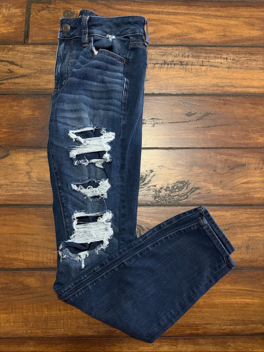 American Eagle Outfitters Dark Blue Distressed Hi Rise Jeggings